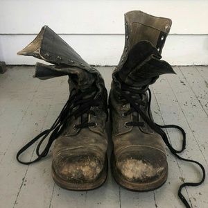 Vintage Black Leather Combat Boots (Mens Size 11)